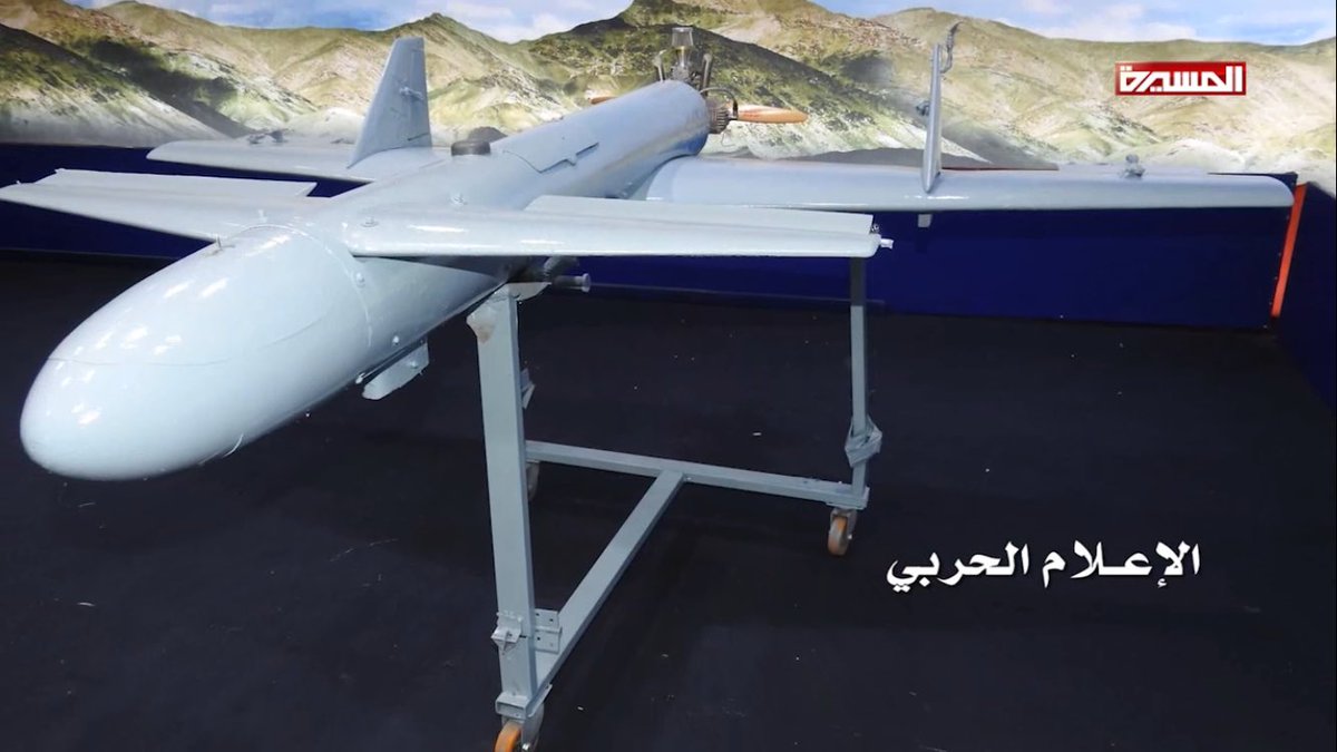 Iran-backed Houthis unveil a suicide drone called 'QASEF-1'  and  claim that it has a range of 150km with a 30kg warhead  