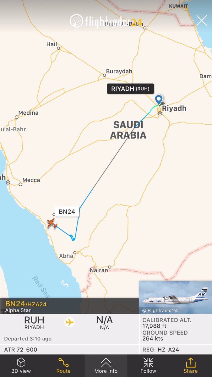 Notable number of commercial aircrafts destined for both Abha and Jizan Airports in southern Saudi Arabia are either in holding patterns or actually diverting away from the airports that are under attack. No takeoffs or landings at either airports.   