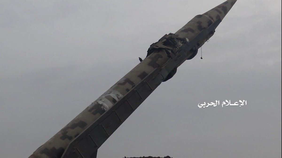 First pictures of the new Burkan-3 ballistic missile launched by the houthis yesterday towards Damman KSA. @AnsarallahMC claims that the missile precisely struck its military target. Unverified at moment