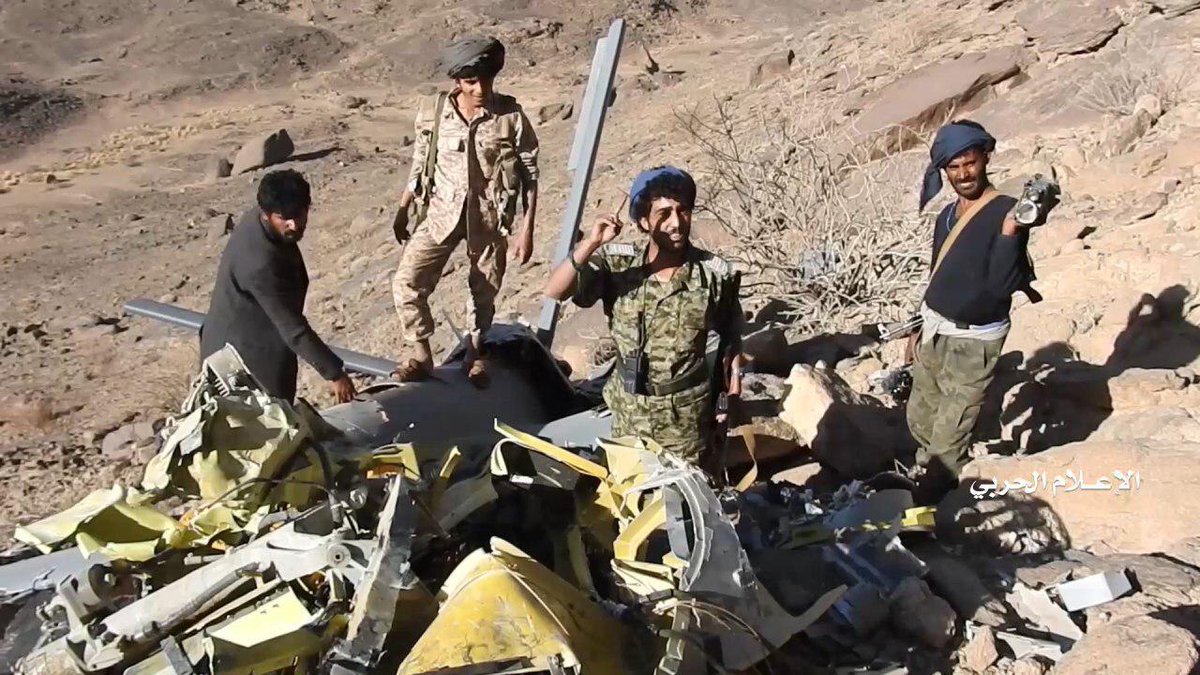 Houti publishes photos documenting the wreckage of the Saudi-led coalition Air Force MALE CH-4B drone shot down by the Houti in Al-Jawf Governorate with a surface-to-air missile on 7 January