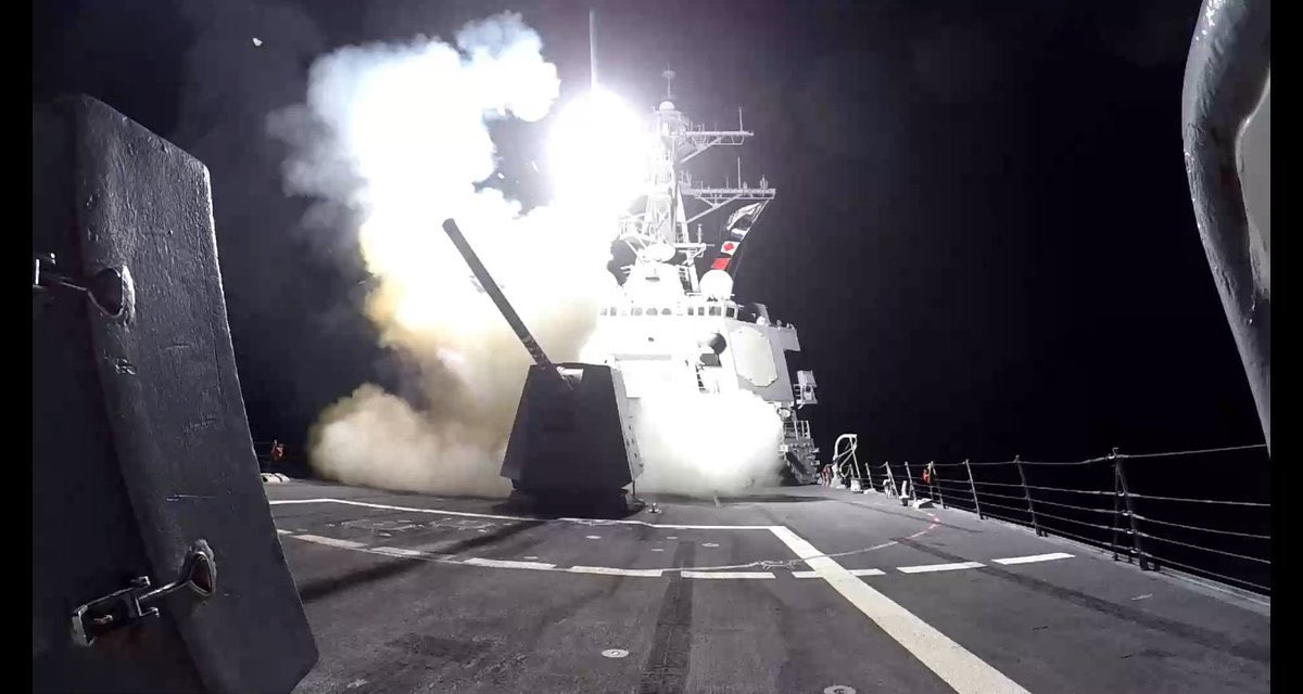 USS Gravely launches a Tomahawk cruise missile into Yemen today days after using her CIWS to shoot down an incoming missile
