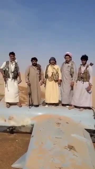According to the footage, the American MQ-9 Reaper drone was shot down today north of Marib Governorate by pro-govt members of the 2nd Road Protection Brigade