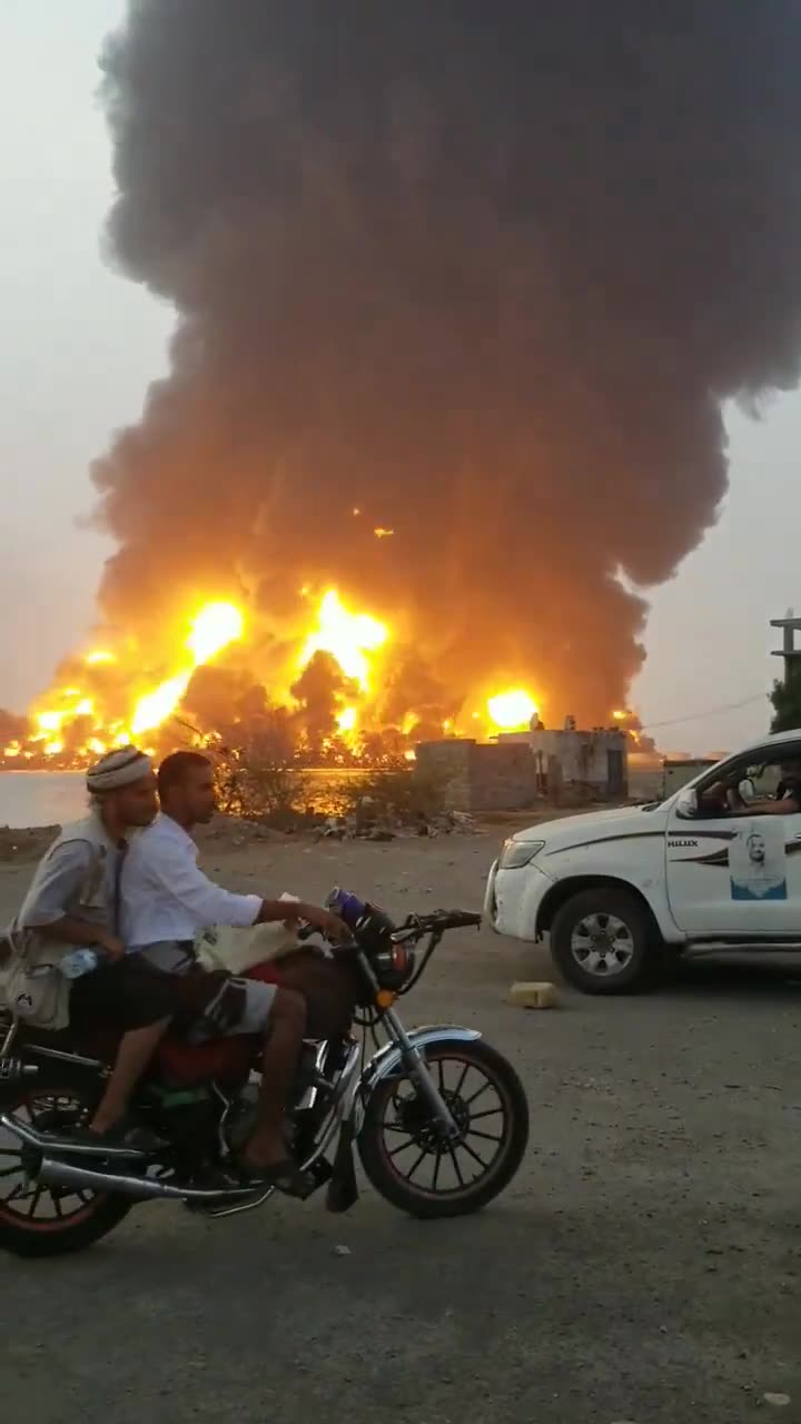 Fuel depot at Al-Hudaydah Port in Yemen following an alleged Israeli airstrike, footage posted to social media shows.