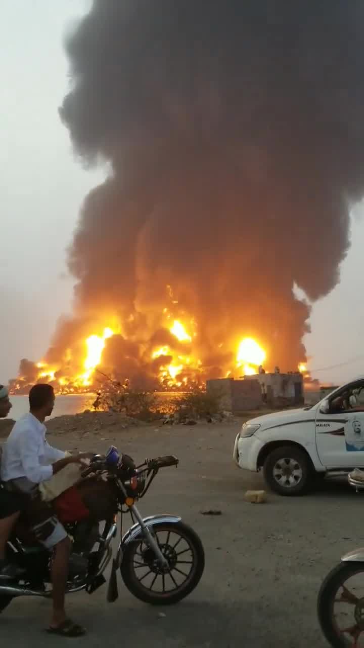 Fuel depot at Al-Hudaydah Port in Yemen following an alleged Israeli airstrike, footage posted to social media shows.