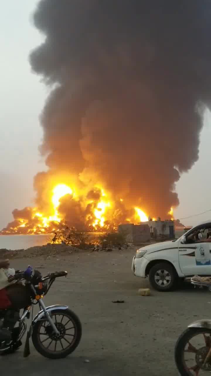 Fuel depot at Al-Hudaydah Port in Yemen following an alleged Israeli airstrike, footage posted to social media shows.