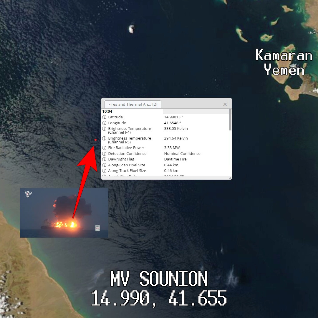 MV SOUNION spotted burning TODAY