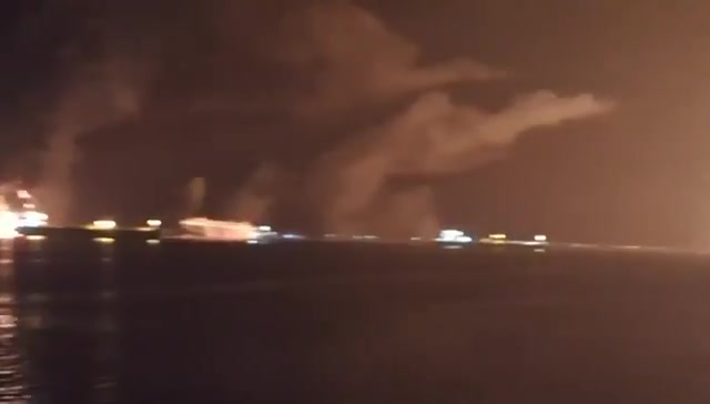Major fires burning at the Ras Isa port on Yemen's western coast following U.S. airstrikes aimed at destroying the facility