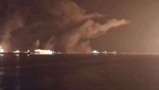 Major fires burning at the Ras Isa port on Yemen's western coast following U.S. airstrikes aimed at destroying the facility