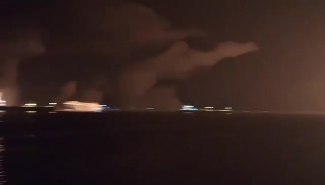 Major fires burning at the Ras Isa port on Yemen's western coast following U.S. airstrikes aimed at destroying the facility