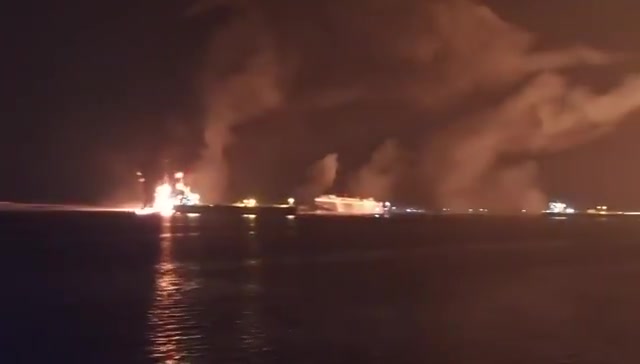 Major fires burning at the Ras Isa port on Yemen's western coast following U.S. airstrikes aimed at destroying the facility