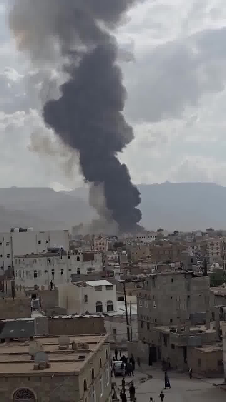 The Moment the Amran cement factory in Amran north of Yemen was hit by Israeli airstrikes today