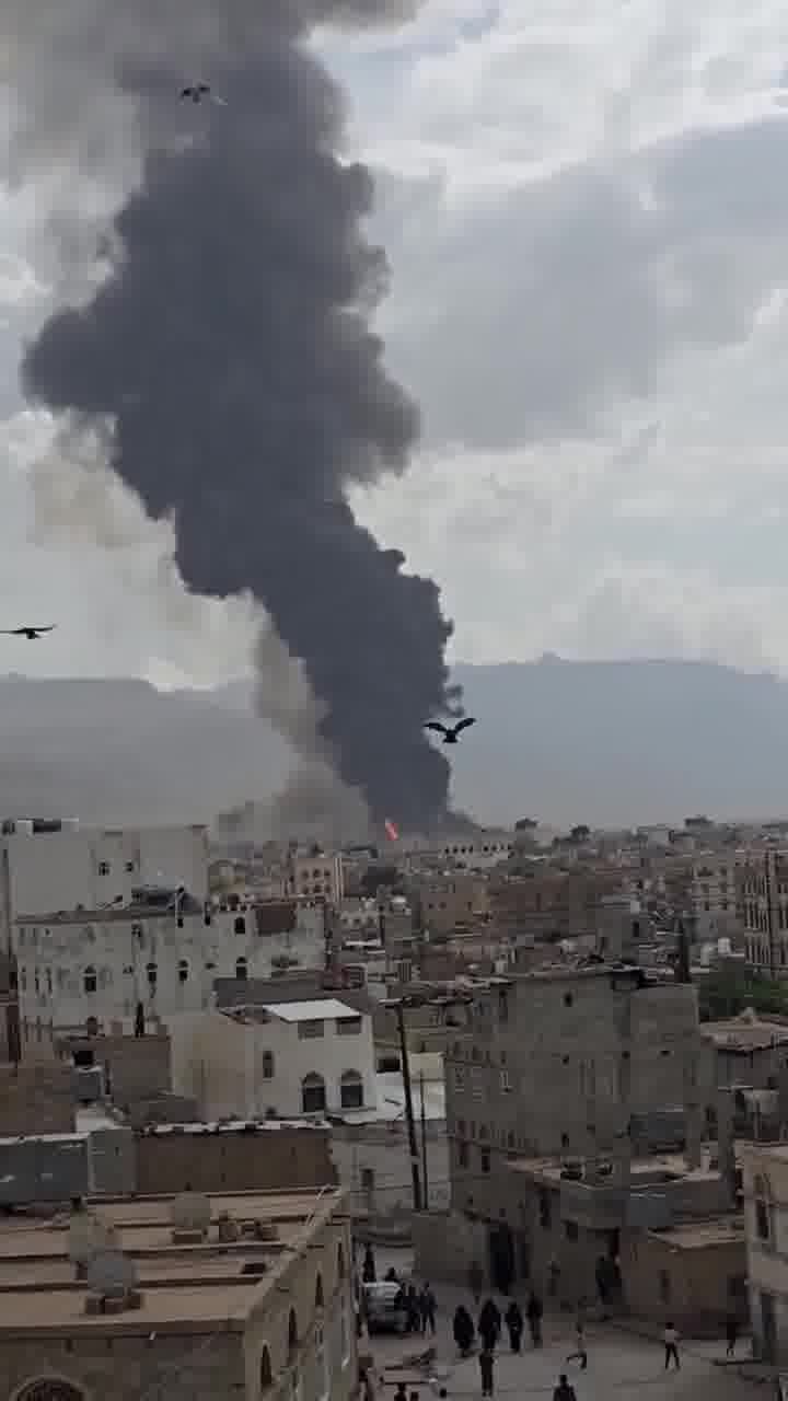 The Moment the Amran cement factory in Amran north of Yemen was hit by Israeli airstrikes today