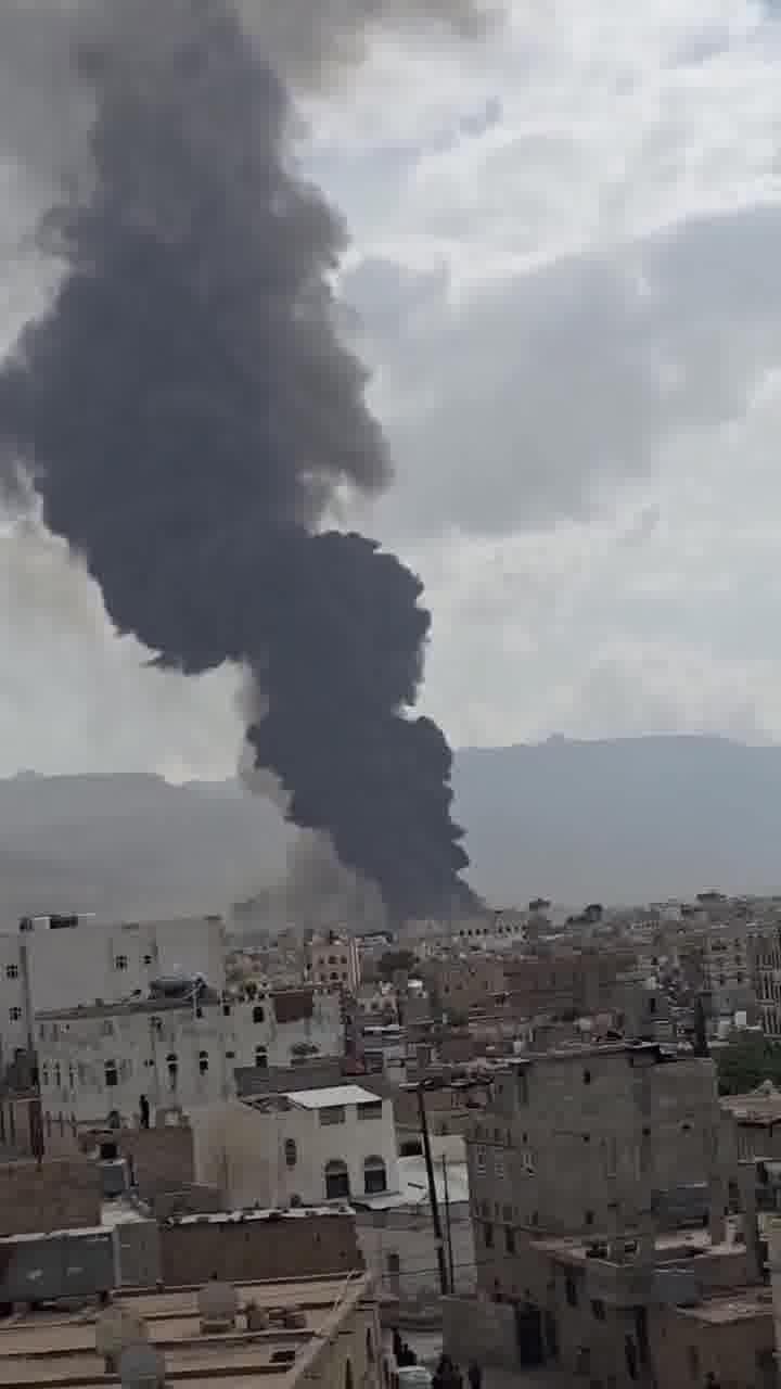 The Moment the Amran cement factory in Amran north of Yemen was hit by Israeli airstrikes today