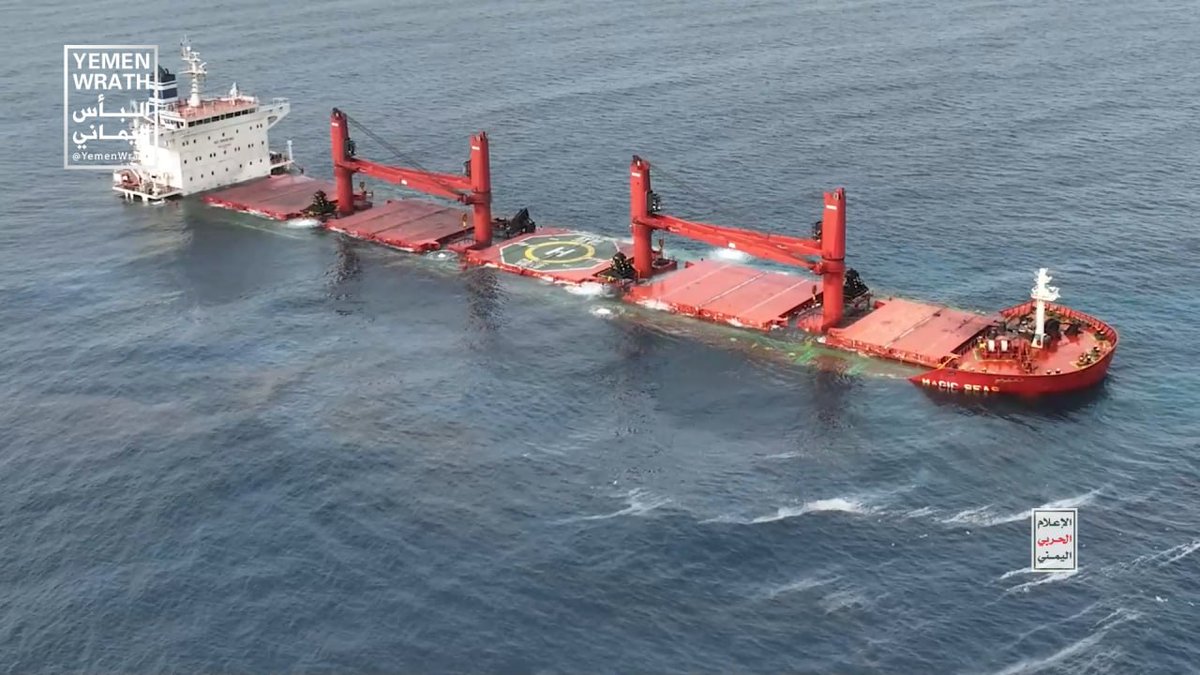The Houthis have shown the sinking of the Liberia-flagged, Greek-operated MAGIC SEAS bulk carrier in the Red Sea. The vessel was boarded by Houthi fighters and later blown up with explosives