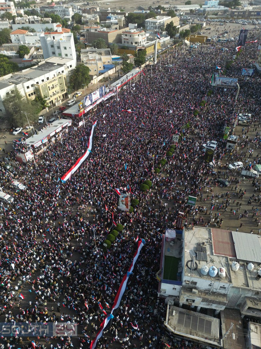 Aerial photo by South24 showing tens of thousands of protesters in Aden