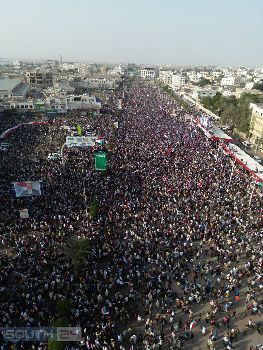 Aerial photo by South24 showing tens of thousands of protesters in Aden